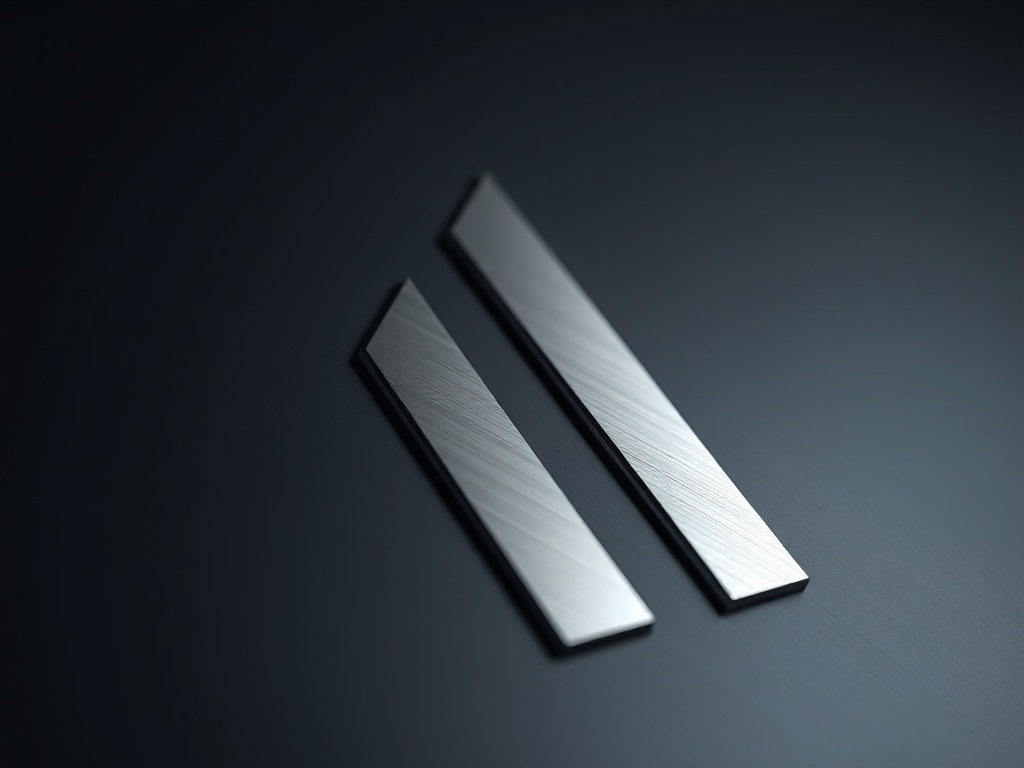 Extreme close-up of a minimalist logo mark carved in brushed metal, soft rim light, dark background, high detail, 8k photorealistic, sharp reflections